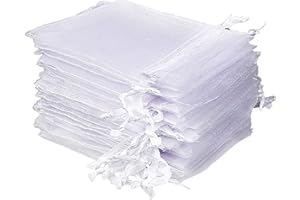 FINGOOO 100PCS Organza Wedding Favour Bags Small White Gift Bags Fabric Party Pouches with Drawstring for Jewellery Sweets