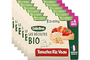 Blédina les Recoltes Bio Tomates Riz Veau, lot de 6 x 2 (200g)
