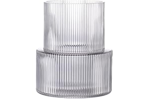 KAYLETIN Schwarze Glasvase, gerippte Vasen für Blumen, Blumenvase für Tulpen, geriffelte moderne Vasen für Wohnzimmer, Esszimmer, Schlafzimmer, Regal, Hochzeit, Büro, Couchtisch, Geburtstag, 19 cm