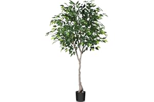 Kazeila Piante Artificiali Ficus Benjamina 180 cm Piante Finte Albero Finto Alto per Interni ed Esterni Decorazione Casa Soggiorno(1Pack)