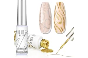 TOMICCA Vernis Semi Permanent Pailleté UV 2pcs, Gel Liner Nail Art Pour Ongles, 8ml Or et Argent, pour La Peinture au Trait, Kit French Manucure avec Pinceau Fin