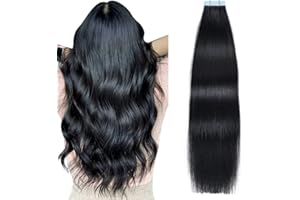 ‎SUYYA SUYYA Tape Extensions Echthaar,Invisible Tape in Extensions Echthaar Seidig Gerade Remy Tape Haarverlängerungen Echte Menschliches Haar 24 Zoll 60cm 20 Stück 50G #1 Tief Schwarz