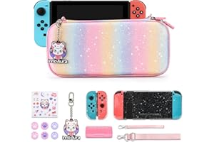 IA INNOAURA innoAura Funda Switch Bolsa de Transporte Centelleante para Switch, Accesorios Switch 16 en 1 con Bolsa de Switch Encantadora, Protector Pantalla, Funda de Juego Switch (Lentejuelas Arcoíris)