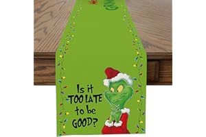 Ohok Runner da tavola natalizio per cucina, tavolo da pranzo, per soggiorno, fattoria, runner da tavola per feste e decorazioni per la casa (Grinch Is It Too Late yo Be Good)