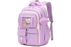 Bansusu Kawaii Girls Backpack for Kids School Bag, Capacity Bookbag Rucksack for Girls Daypack, B552-Purple