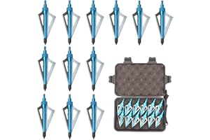GIONAR 12Pcs 100Grain 3-Blade Arrow Heads, Broadheads Set with 1 Portable Storage Case, Hunting Arrows/Archery Arrows, Arrows for Recurve Bows/Cross Bow/Compound Bows(Black/Blue)