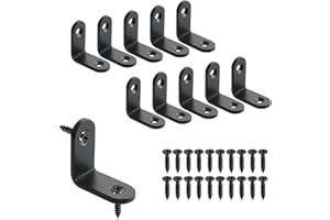 Mooche 10Pcs Angle Brackets Black, 90 Degree Bracket L Shaped Bracket, 32X32MM (2 Holes) Right Angle Bracke with Screws, Metal Corner Brackets for Wood Furniture Fixation