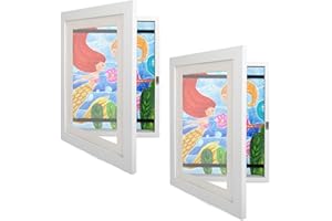 Texliney 2 Stück A4 Kunstfotorahmen für Kinder, hölzerner Fotorahmen, Befüllbar Bilderrahmen, Bietet Platz für bis zu 150 Kinderfotos, zum Kinderzeichnungen, Kunstwerken, Schule, Zuhause oder Büro