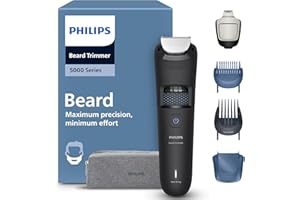 Philips Tondeuse à barbe série 5000 - Lames en métal auto-affûtées, 40 hauteurs de coupe réglables, Technologie BeardSense, Système collecte des poils, 100% étanche, Pochette, Modèle BT5765/15