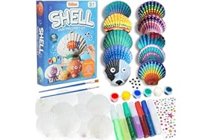 Hobee Sea Shell Painting Arts and Crafts Kit for Kids Aged 4 5 6 7 8 9 10 11 12 Year Old, Creative DIY Birthday Easter Gift for Girls and Boys, Includes 10 Large Natural Shells