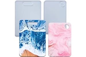 FUNSHOWCASE Tabla de cortar rectangular de resina epoxi moldes de silicona con agujeros para colgar bandeja de servir queso, hormigón, cemento, arcilla polimérica, 13 pulgadas