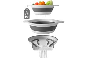 Hopfällbara durkslag (2-pack set) matsilar med vattendräneringsbas över diskbänken för pasta frukt och grönsaker (4 och 5 kva