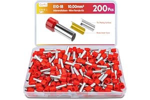Gorffy 200 Stück Aderendhülsen 10mm2, Rot Aderendhülsen Set 10mm² x 18mm, Isoliert Aderendhülse 10mm2 für Drahtverbindung
