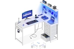 Coleshome L-format Gamingbord med LED Belysning,110x80cm