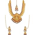 Yellow Chimes Jewellery Set for Women Gold Plated Traditional Temple Jewelry Set Antique Necklace Set with Earrings and Maangtikka for Women and Girls