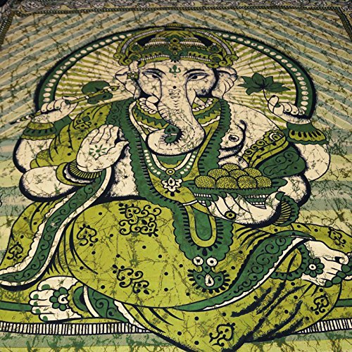 Lord Ganesha Wandbehang Indian Cotton Tapestry Königin Grün Décor Werfen 92X 82 Zoll - 4