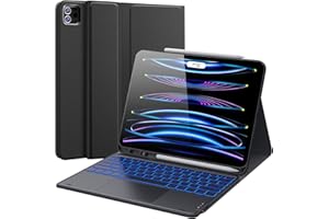 ‎CHESONA CHESONA iPad Pro 12.9 Hülle mit Tastatur, iPad Pro 12.9 Tastatur mit Touchpad, 7-Farbige Beleuchtung, 2 BT Kanäles, Abnehmbare QWERTZ Tastatur für iPad Pro 12.9 6./5./4./3 Gen(2018-2022), Schwarz