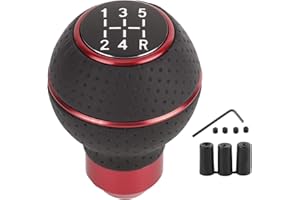 QQMORA Gear Knob 5-Speed Gear Knob Stick Aluminium Alloy and Leather Manual Car Accessory (Red) Gear Shift Head Gear Accessories