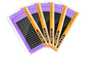 NAGARAKU 5 Cajas Extensiones de Pestañas Postizas Individuales Volumen Lahses Pelo a Pelo Clásico 1:1 Pestañas Extensiones Natural Negro Eyelash Extension 16 Filas (0.12mm D Curl 11/12/13/14/15mm)
