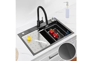CECIPA Evier Cuisine Noir(Anthracite) 70x45 CM, Evier Inox 1 Bac avec Egouttoir et évier mobile et planche à découper,lavabo cuisine avec Distributeur de Savon, pour Meubles Bas de 80 cm