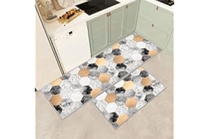 ‎JEFFEL Küchenteppiche 2 Stück,Vintage rutschfest Waschbar Dauerhaft Küchenläufer Flurläufer, Anti-Müdigkeit Küchenteppich Teppich Läufer für Küche,Carpet für Badezimmer/Wohnzimmer Flur (B, 43x75+43x150cm)