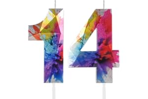 HONGPLUS Colorful Graffiti Number 14 Candle, 14 Birthday Candle, Colorful Happy 14 Birthday Candles for Cake, Colorful Cake Topper Decorations for Boys Girls Colorful Sweet 14 Birthday Party Decorations