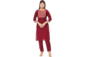 VI VIHAAN IMPEX VIHAAN IMPEX Kurti marron brodé Kurta indien avec pantalon pour femme, Rouge, L