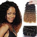 Hair Bundles Weave Synthetic 8 Inch Hair Extensions Water Wave Ombre Hairpiece Short Wavy - Black & Golden(Weight:120g)