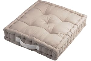 Alphadeco Sitzkissen Uni aus Baumwolle (170g/m2) - 45x45x10cm - Bodenkissen, Stuhlkissen, Sitzerhöhung (Leinen/Beige)