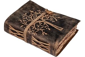 LEATHER VILLAGE Tree of Life Journal - 10 X 7 inches - Rustic Brown - 200 Antique Deckle Edge Handmade Paper – Book of Shadows - Vintage Leather Bound Journal for Women & Men