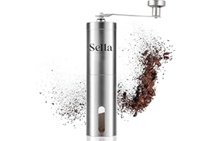 SELLA PRODUCTS Sella Manual Coffee Beans Grinder | Portable Hand Crack Coffee Grinder with Adjustable Settings | Mini Coffee Grinder Ideal for Travelling | Stainless Steel Mill with Ceramic Burr Grinds Coffee Beans