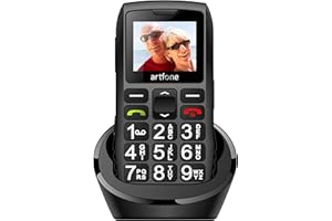 artfone GSM téléphone Senior Portable Débloqué avec Grandes Touches, Bouton SOS, 1400mAh Batterie, Lampe Torche et Station de Charge, Noir