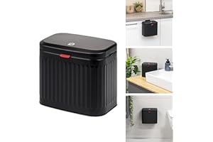 eluno Abfalleimer, Küchenmülleimer mit Schiebedeckel zum Hängen, Stellen oder Kleben, 3 Liter Fassungsvermögen, für Küche, Bad, Schlafzimmer mit herausnehmbaren Kunststoffinneneimer (Schwarz)