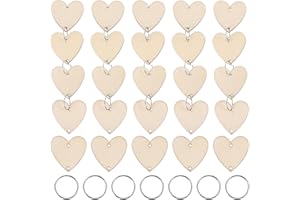 VORCOOL 50pcs Coeur en Bois Tranche de Bois avec Trous et 50pcs Anneaux Boucles de Fer