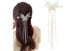 ‎YPKIA Ypkia 3D Schmetterling Quaste Haarstab Gold Haarstäbchen Vintage Strass Perle Haarnadel Glänzend Haar Stick Für Damen Und Frauen