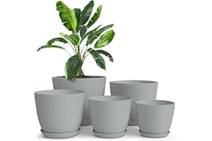 Utopia Home Plastic Planters Grey, Flower Nursery Pots Indoor Modern Decorative Plastic Pots for Plants, Succulents, Flowers, and Cactus 5 Pack, Multisize
