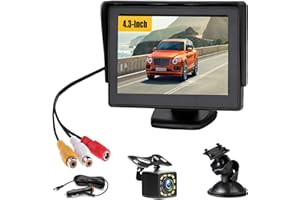 Hikity Cámara Marcha Atrás para Coche con Monitor 4.3 Pulgadas Pantalla Cámara de Visión Trasera 12 LED IR de Visión Nocturna, Impermeable Cámara de Marcha para Furgonetas, SUV, Camionetas, Camiones