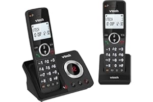 VTech ES2051 DECT Cordless Phone with Answering Machine,Call Block,Easy-to-Read Backlit Display,Landline Phone with 18 Hours Talk-time,Volume Booster,Handsfree Speakerphone,Speed Dial,Twin Handset