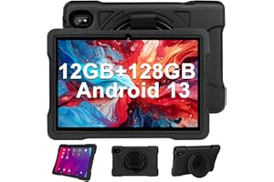 JUSYEA Tablet 10 Pulgadas Andorid 13 PC 12GB+128GB+1TB TF Tablet Familiar/Tablet Niños, WiFi 5G+2.4G, Cores 2.0Ghz, Bluetooth 5.0, Google GMS, 6000mAh, 8MP+5MP, Kids Space, Play Store, con Funda EVA(Negro)