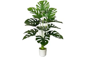 AIVORIUY Planta Artificial Palma con Maceta, Arbol Artificial Grande Plastico Hojas Realistas Decorativa para Interior y Exterior Hogar Salón Oficina Dormitorio (75cm Grande Monstera Verde)