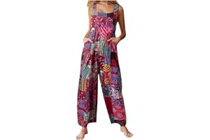 Umiquansome Combinaison Jumpsuit Salopettes Femmes Lousse Fleuri Salopettes Confortable Bohème Wide Leg Fendu Salopettes Femme Eté Midi Mince Voyage