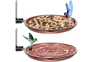 XTDMJ Lot de 2 mangeoires à oiseaux et abreuvoirs pour oiseaux - Pour le jardin - Rondelles pour balustrades de balcon - Avec support mural