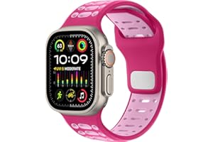 Amizee Sport Straps Compatible with Apple Watch Strap 49/46/45/44/42mm Men, Breathable Soft Silicone Replacement Strap for iWatch Ultra 3/2/1 Series 11 10 9 8 7 6 5 4 SE 3/2/1, Magenta/Pink