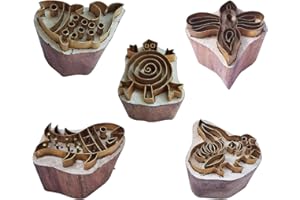 Royal Kraft Pez Latón Madera Sellos (Conjunto de 5) por Cuadra impresión sobre Arcilla, Cerámica, Tela BHtag0050