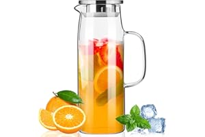 PARACITY Wasserkaraffe 1,5L, Karaffe mit Deckel und Ausgießer, Warm-/Kaltwasserkrug, Glaskaraffe für das Regal des Kühlschranks, Karaffe aus Borosilikatglas für Limonade, Saft und Milch