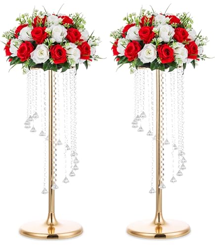 Vases Trompette Métal Doré 2 Pièces - 23.2cm Pour Mariage Et Décoration