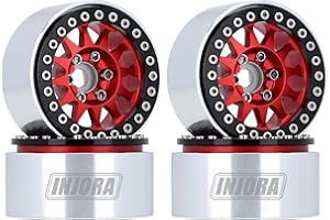 INJORA RC Cerchioni 1,9 Beadlock Wheel Hub Metallo 4pcs Wheel Rim per 1:10 RC Crawler Axial SCX10 PRO II III TRX-4 Tamiya MST VS4-10 Redcat Gen 8 7 PRO Enduro(Rosso)