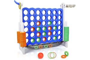 CUPCHID Giant Connect 4 Game, 3 Adjustable Heights (90cm-125cm), Indoor and Outdoor Connect Four Family Game with Basketball Hoop, 42 Giant Rings and 4-in-1 Set for Kids, Family Fun