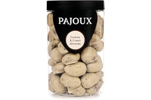 Pajoux Cookies & Cream Almonds (Large) - Chocolate Almonds - White Chocolate Covered Nuts - White Chocolate Covered Fruit - Palm Oil Free - Chocolate in a Gift Jar