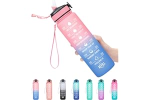 MEITAGIE 1 litre Motivational Fitness Sport Water Bottle with Straw & Time Maker, Leak-proof, BPA-free, Tritan, Toxin Free Plastic Drink Bottle Design for Girls, Boy, Cycling, School & Office